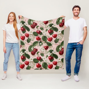 Klassiek Kersenbloesem Botanisch Roze Rood Patroon Fleece Deken
