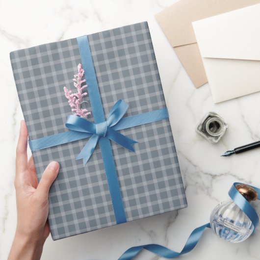 Klassiek Kerst Blauw Gingham Elegant Geruit Cadeau Cadeaupapier (Geschenken)