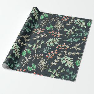 Klassiek Kerst Bloemen Patroon Inpakpapier