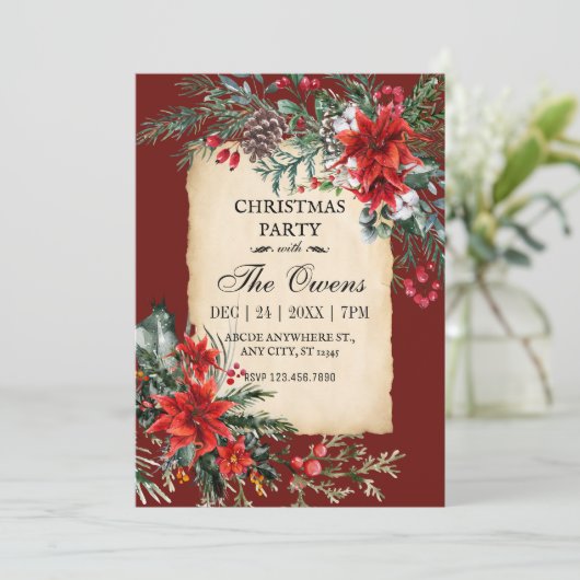 Klassiek kerst bloemenfeest kaart (Staand voorkant)