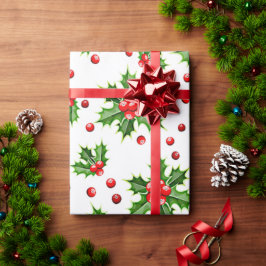 Klassiek kerst kerstboom bladeren bessen patroon cadeaupapier
