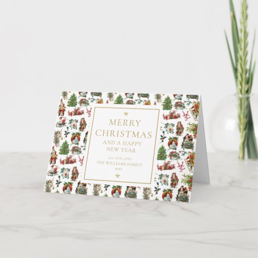 Klassiek Kerst Oud Goud Feestdagen Kaart (Voorkant)