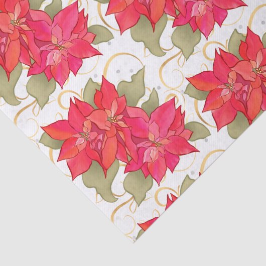 Klassiek Kerst Poinsettias Tissue Papier (Detail)