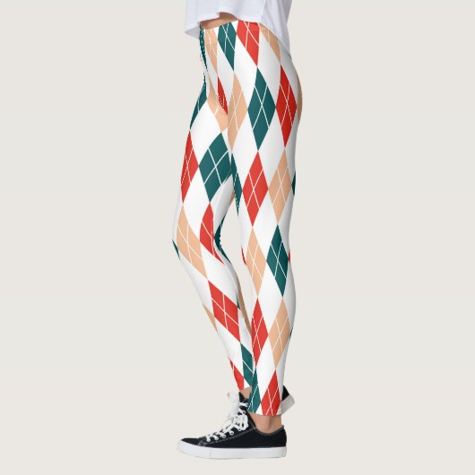 Klassiek Kerst Rood Groen Wit Diamant Patroon Leggings (Links)