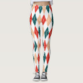 Klassiek Kerst Rood Groen Wit Diamant Patroon Leggings (Voorkant)