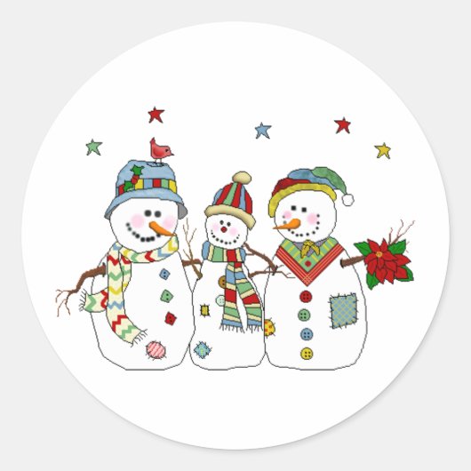 Klassiek Kerst sticker/Snowmen Ronde Sticker (Voorkant)