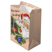 Klassiek Kerst-uitroep: Hallo! Jolly Santa Claus Medium Cadeauzakje (Voorkant Gekanteld)