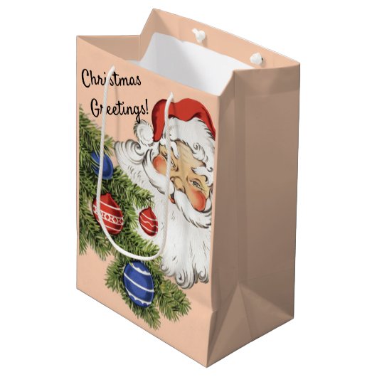 Klassiek Kerst-uitroep: Hallo! Jolly Santa Claus Medium Cadeauzakje (Voorkant Gekanteld)