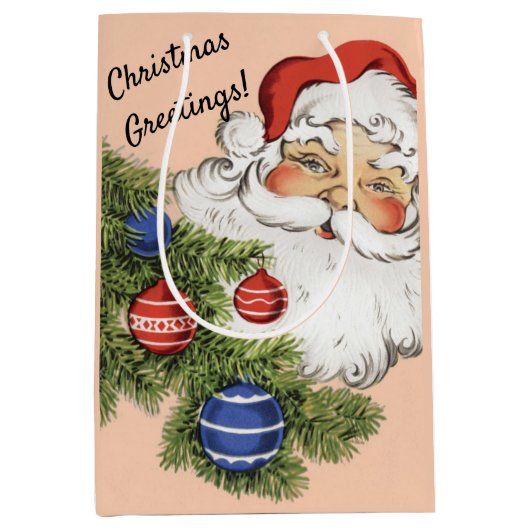 Klassiek Kerst-uitroep: Hallo! Jolly Santa Claus Medium Cadeauzakje (Voorkant)