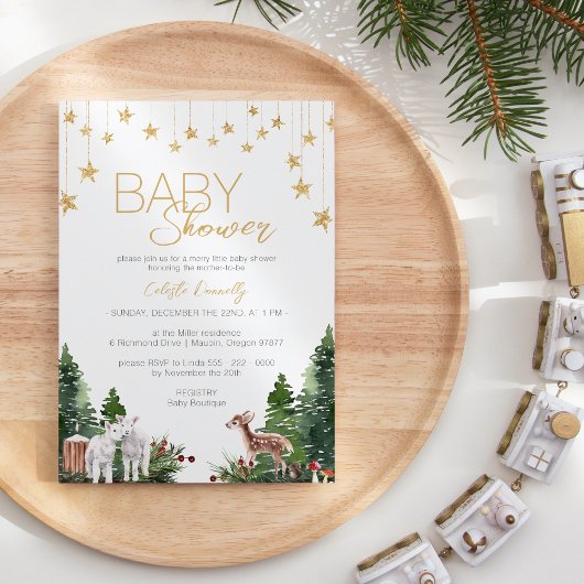 Klassiek Kerst Wit Genderneutraal Baby shower Kaart
