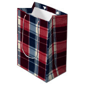 Klassiek Kerstblauw en Rood Geruit Medium Cadeauzakje (Voorkant Gekanteld)