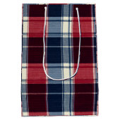 Klassiek Kerstblauw en Rood Geruit Medium Cadeauzakje (Achterkant)