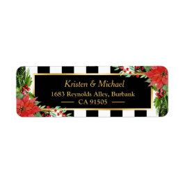 Klassiek kerstcadeau Poinsettia Floral Gold Lijst Etiket