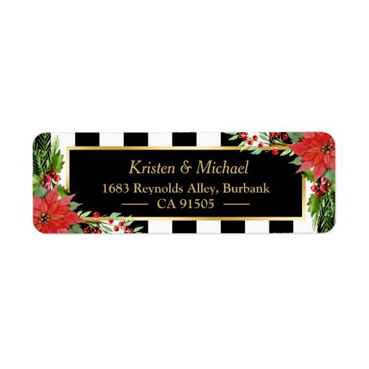 Klassiek kerstcadeau Poinsettia Floral Gold Lijst Etiket (Voorkant)
