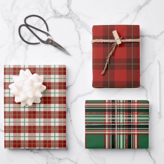 klassiek kerstcadeautje met tartan inpakpapier vel (Voorkant)