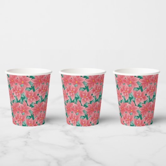 Klassiek kerstcadeautje Poinsettia Floral Pattern Papieren Bekers (Multi)