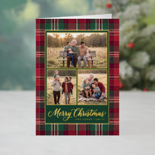 Klassiek Kerstcollage met Schotse ruit Folie Feestdagenkaart