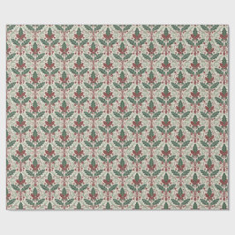 Klassiek Kerstdamask Inpakpapier met Hulst