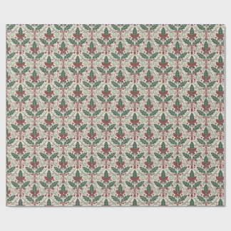 Klassiek Kerstdamask Inpakpapier met Hulst