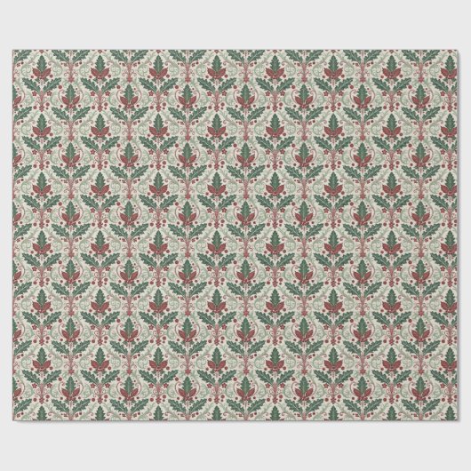 Klassiek Kerstdamask Inpakpapier met Hulst (Vlak)