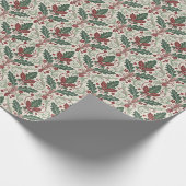 Klassiek Kerstdamask Inpakpapier met Hulst (Hoek)