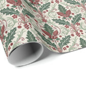 Klassiek Kerstdamask Inpakpapier met Hulst (Rol Hoek)