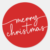 Klassiek Kerstfeest: Festief Rode Script Prettig K Ronde Sticker (Voorkant)