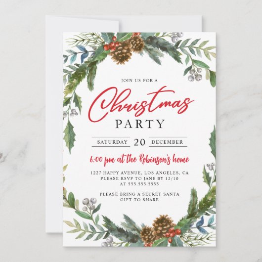 Klassiek kerstfeest Holly bessen eikel Kaart (Voorkant)