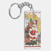 Klassiek Kerstfeest, jolige Kerstman met cadeaus Sleutelhanger (Voorkant Links)