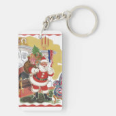 Klassiek Kerstfeest, jolige Kerstman met cadeaus Sleutelhanger (achterkant)