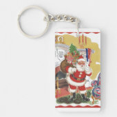 Klassiek Kerstfeest, jolige Kerstman met cadeaus Sleutelhanger (Voorkant)