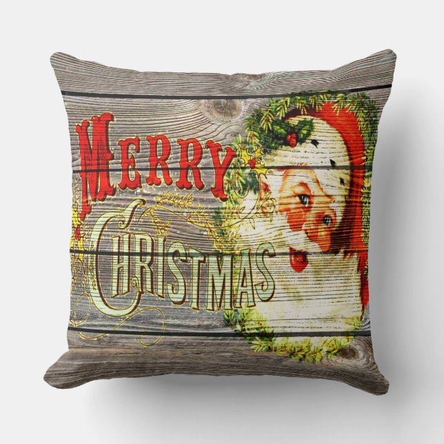 Klassiek Kerstfeest & Kerstman op roestige oude Ho Kussen (Voorkant)