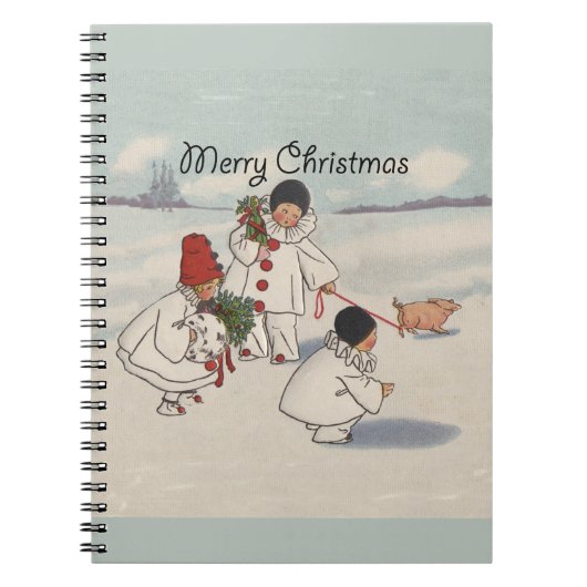 Klassiek kerstfeest met sneeuwkinderen notitieboek (Voorkant)