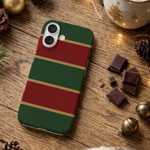 Klassiek Kerstgroen en Rood met Gouden Afwerking iPhone 16 Hoesje