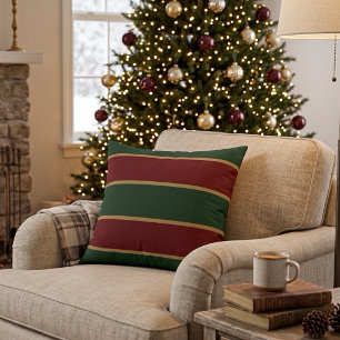 Klassiek Kerstgroen en Rood met Gouden Afwerking Kussen