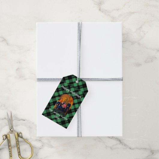 Klassiek Kerstgroen Geruit Patroon Custom Cadeaulabel (Met Touw)