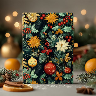 Klassiek kerstgroen met rode en gouden accenten feestdagenkaart