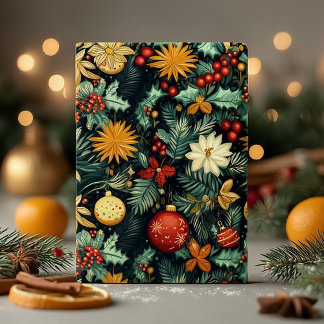 Klassiek kerstgroen met rode en gouden accenten feestdagenkaart