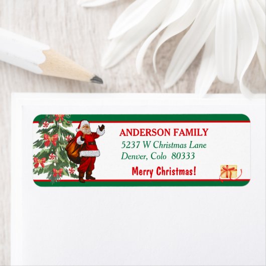 Klassiek kerstkerstboomruitadres etiket (Insitu)