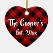 Klassiek kerstkerstontwerp rode buffel plaid keramisch ornament (Voorkant)