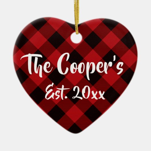 Klassiek kerstkerstontwerp rode buffel plaid keramisch ornament (Voorkant)