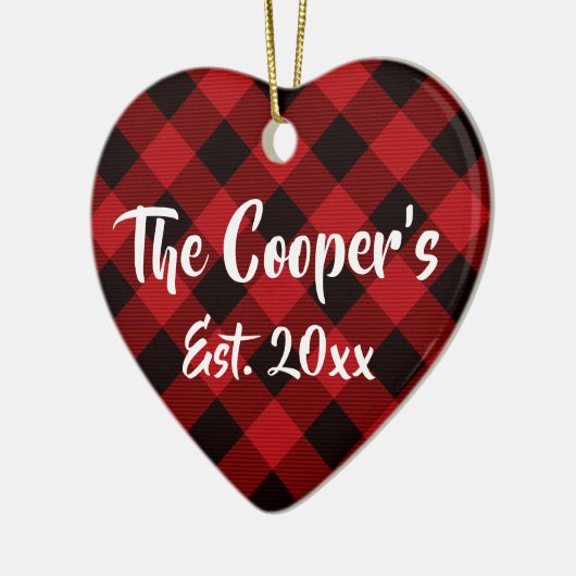 Klassiek kerstkerstontwerp rode buffel plaid keramisch ornament (Links)