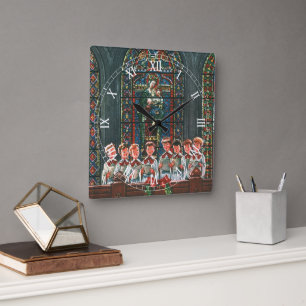 Klassiek kerstkoor van kinderen die zingen in de k vierkante klok