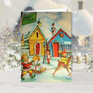 Klassiek Kerstman Land Elfen & Kerstman in Sneeuw Feestdagen Kaart