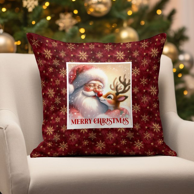 Klassiek Kerstman Rudolph Kerst Kussen Ontwerp (Classic Santa Rudolph Christmas Throw Pillow Design

)
