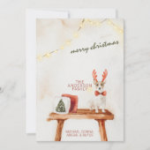 Klassiek Kerstmis Aquarel Hond Minimalistisch Feestdagenkaart (Voorkant)