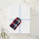 Klassiek Kerstmis Blauw en Rood Karo Cadeaulabel (Met Touw)
