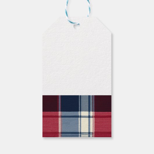Klassiek Kerstmis Blauw en Rood Karo Cadeaulabel (Achterkant)