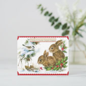 Klassiek Kerstmis Bos Konijnen en Vogel Natuur Feestdagenkaart (Staand voorkant)