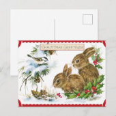 Klassiek Kerstmis Bos Konijnen en Vogel Natuur Feestdagenkaart (Voorkant / Achterkant)